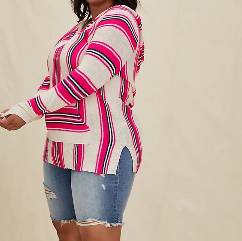 Torrid || 00 Neon Pink Stripe Baja Hoodie - Picture 7 of 11